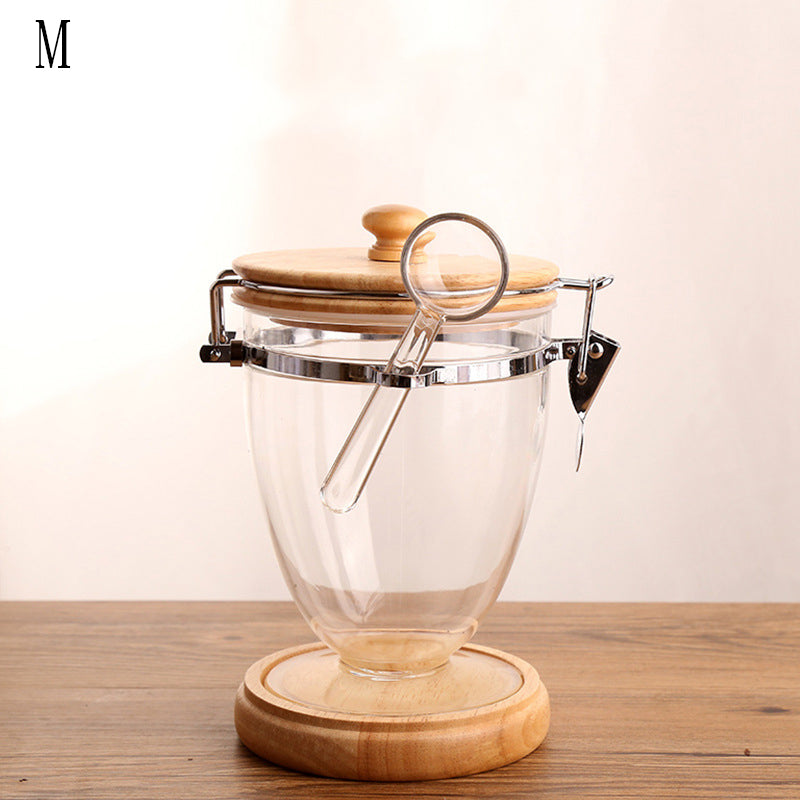 Clear Coffee Bean Urn & Oak Lid