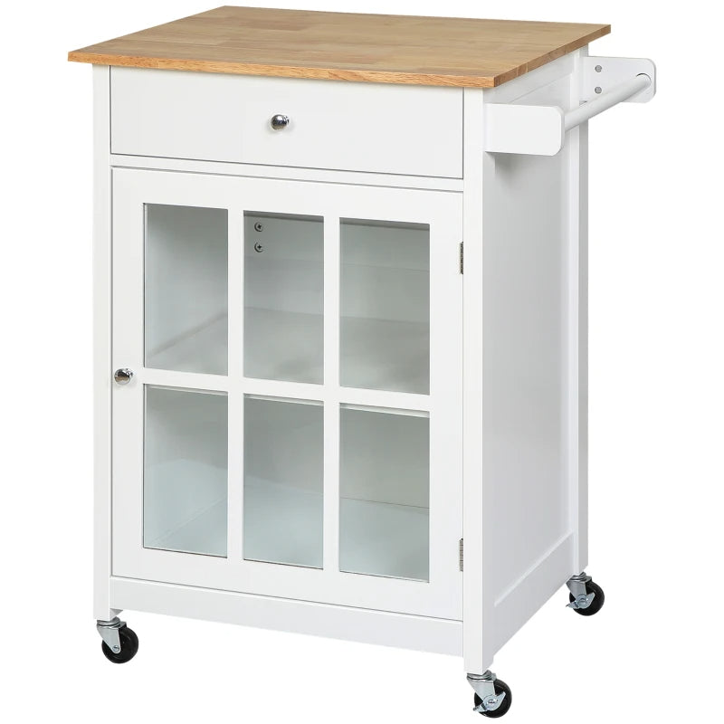 Glass Front Cabinet Kitchen Island With Drawer and Adjustable Shelves