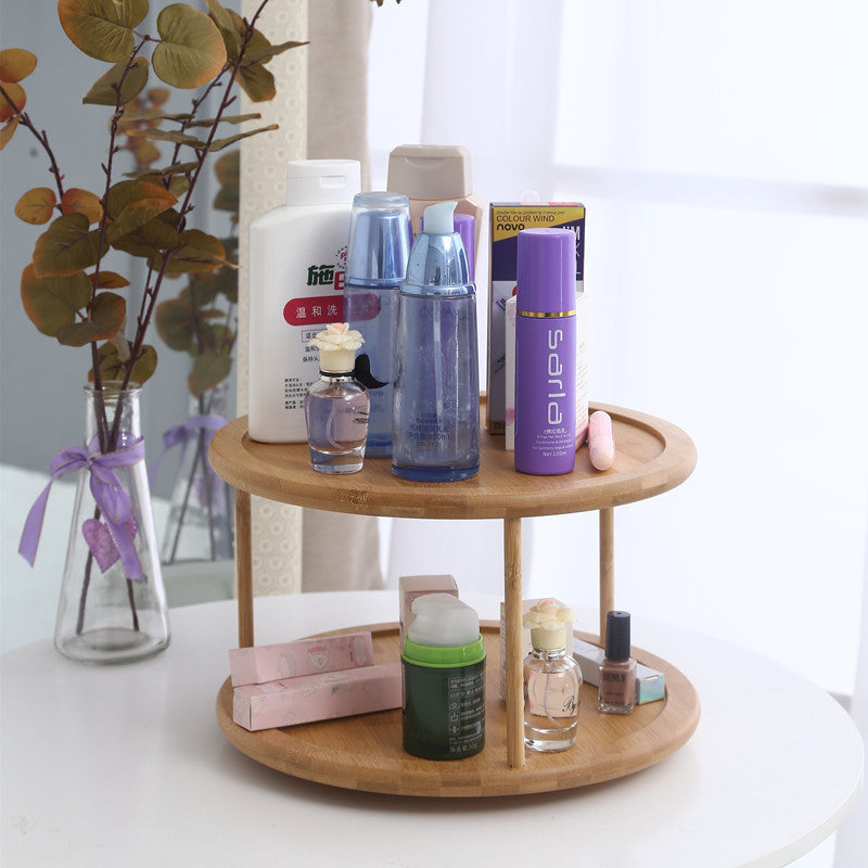 Round 2-Tier  Bamboo Turntable Spice Organizer-Supply Organizer
