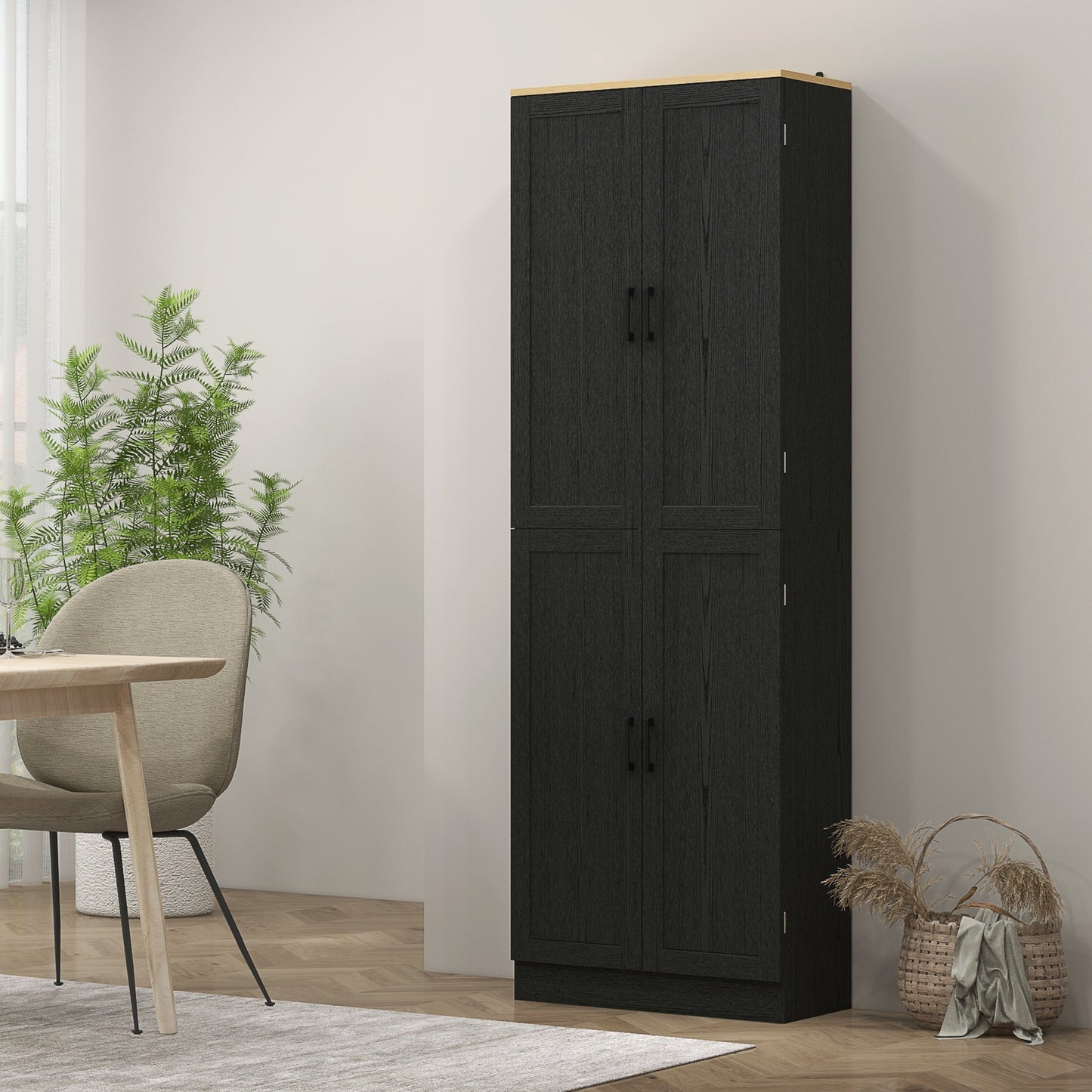 Freestanding Kitchen Pantry-Distressed Black-Adjustable Shelves