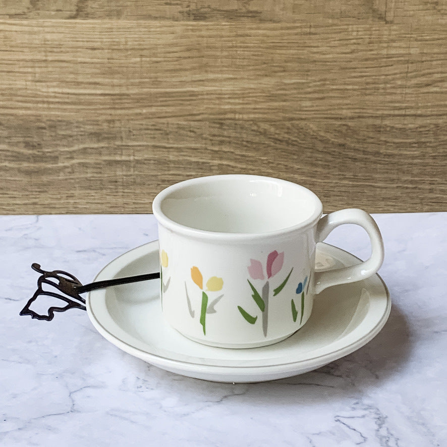 Dainty French Ceramic Tulip Cup & Saucer Set