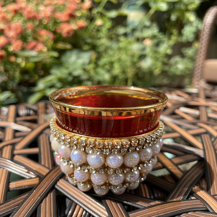 European Pearl & Gold Glass Tea Cups Set