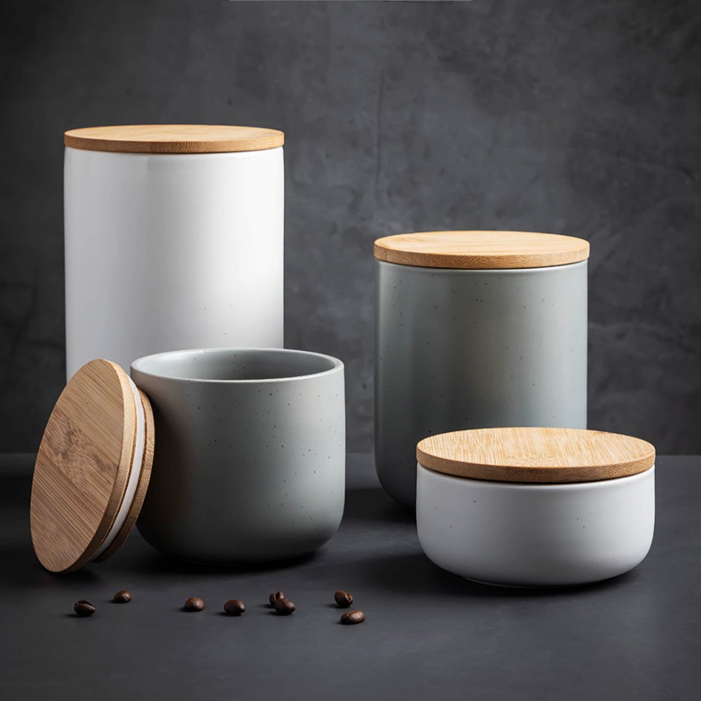 Minimalist Ceramic Canisters with Bamboo Lids