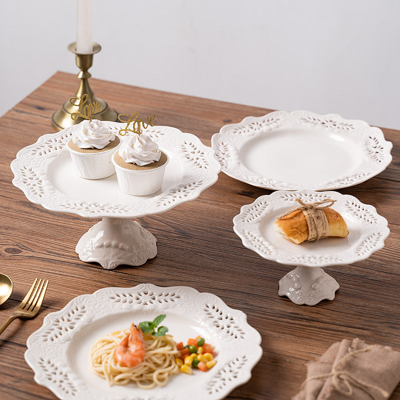 Porcelain Ceramic Cake Stand w/ Filigree Edge