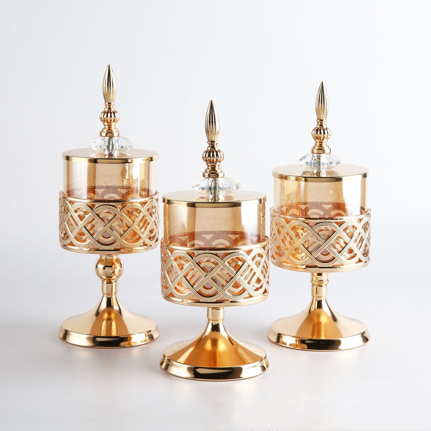 Candle Holder-Glass Cylinder in Gold Metal Holder