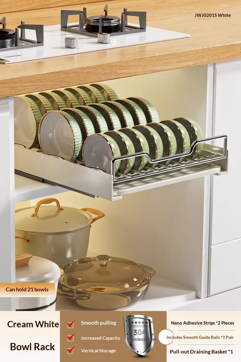 Stainless Steel Kitchen Cabinet Pull-out Drawer Type Dish Rack Storage Organizer