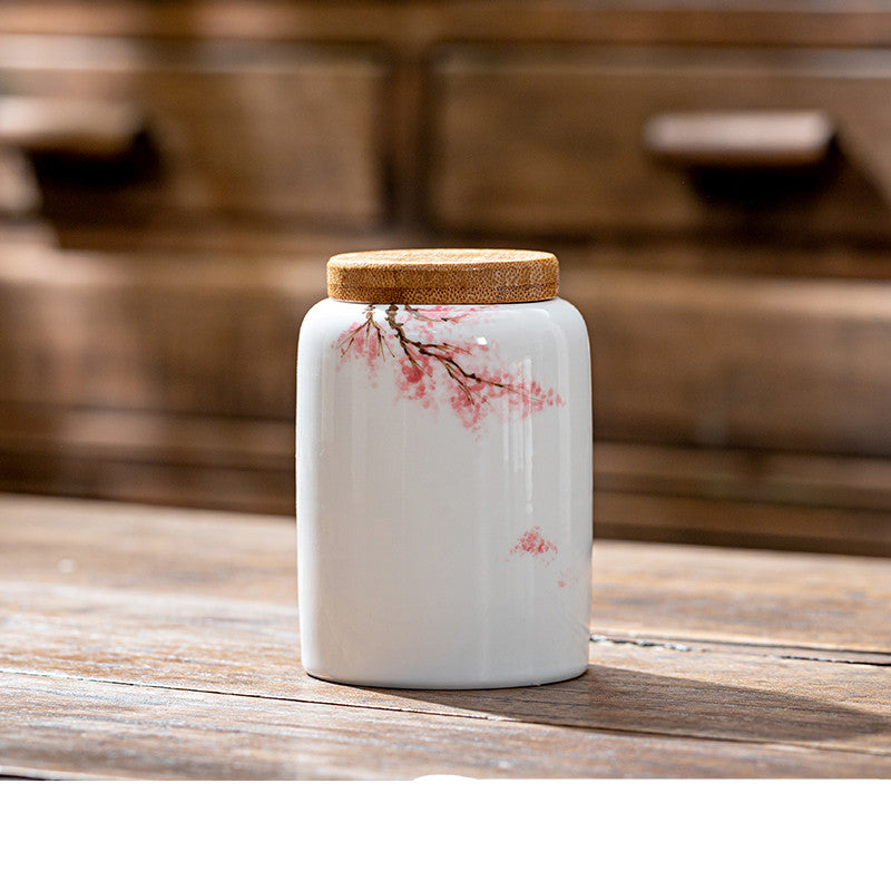 Airtight Hand Painted Ceramic Japanese Tea Jar