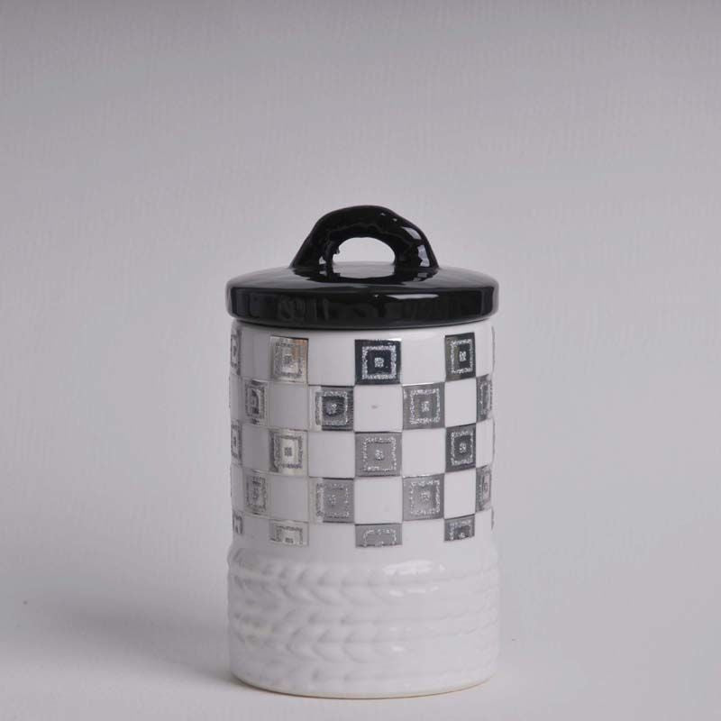 Checkerboard or Crackle Pattern Ceramic Canisters