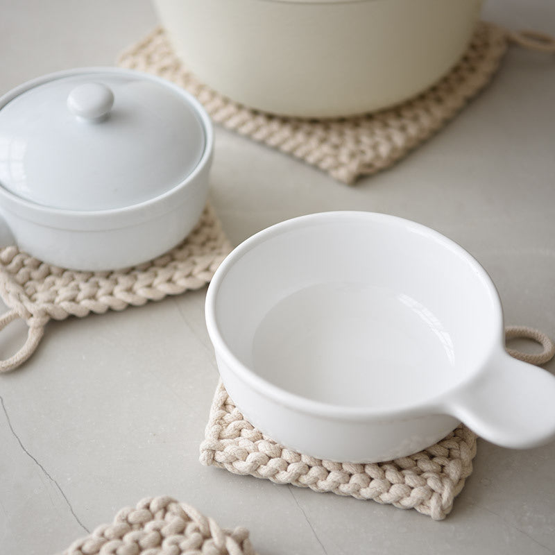 Kitchen Linens: 2PC Braided Rope Pot Holder-Coaster