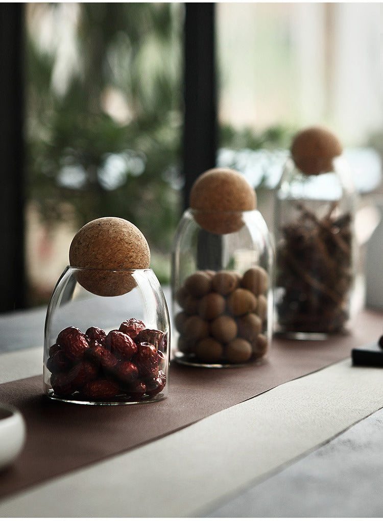 Glass Jar with Stylish Cork Ball Top