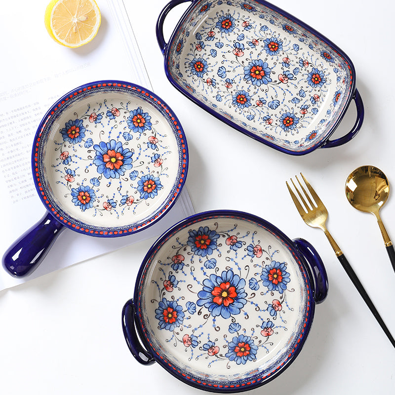 Pastoral French Underglazed Porcelain Ceramic Baking Dishes