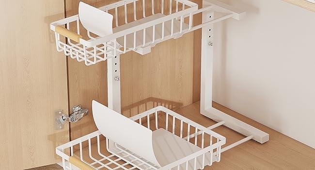 Metal Adjustable Height 2-Tier Pull-Out Storage Rack