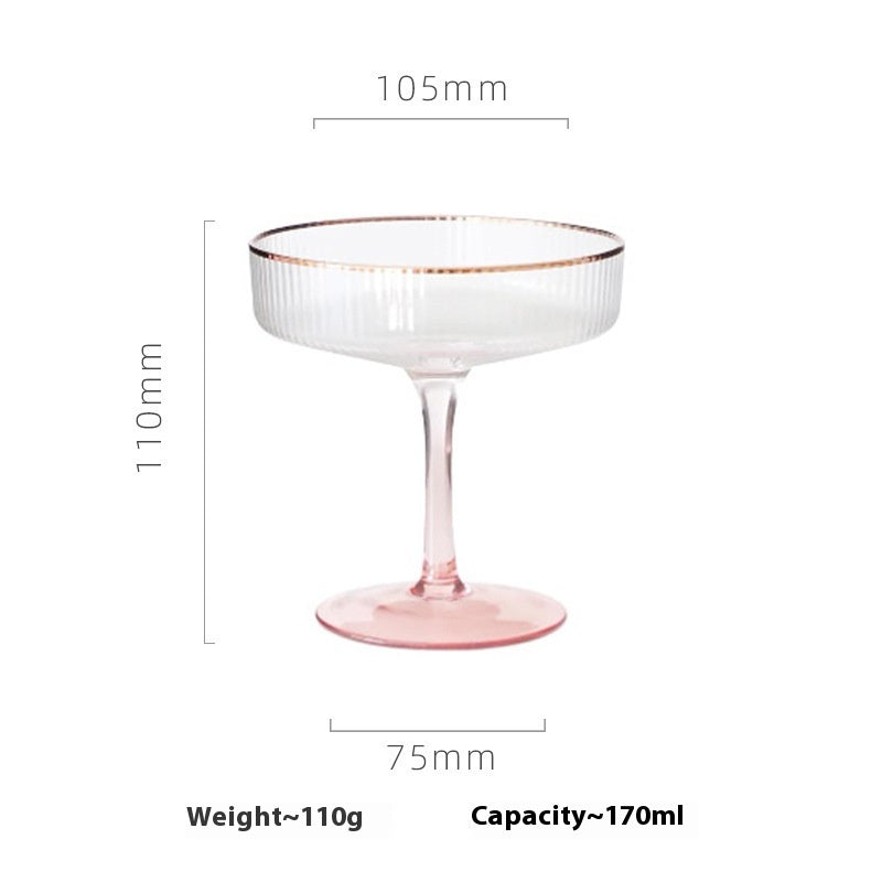 Reeded Coupe Glass with Gilt Edge Cocktail or Dessert Glass