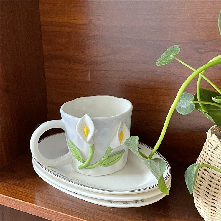 Ceramic Sculpted Relief Flower Mug