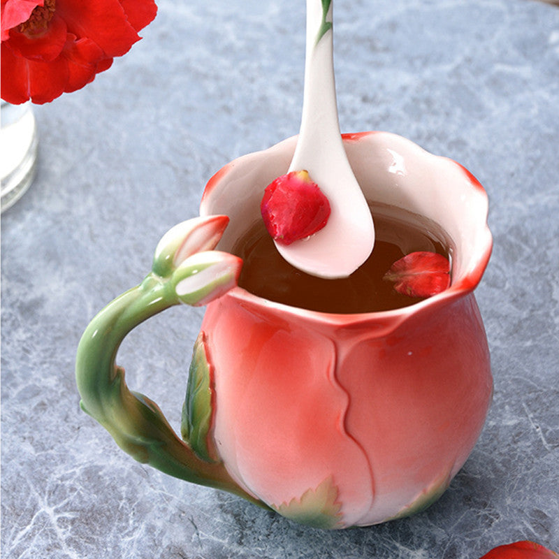 Tulip Shaped and Painted Ceramic Mug