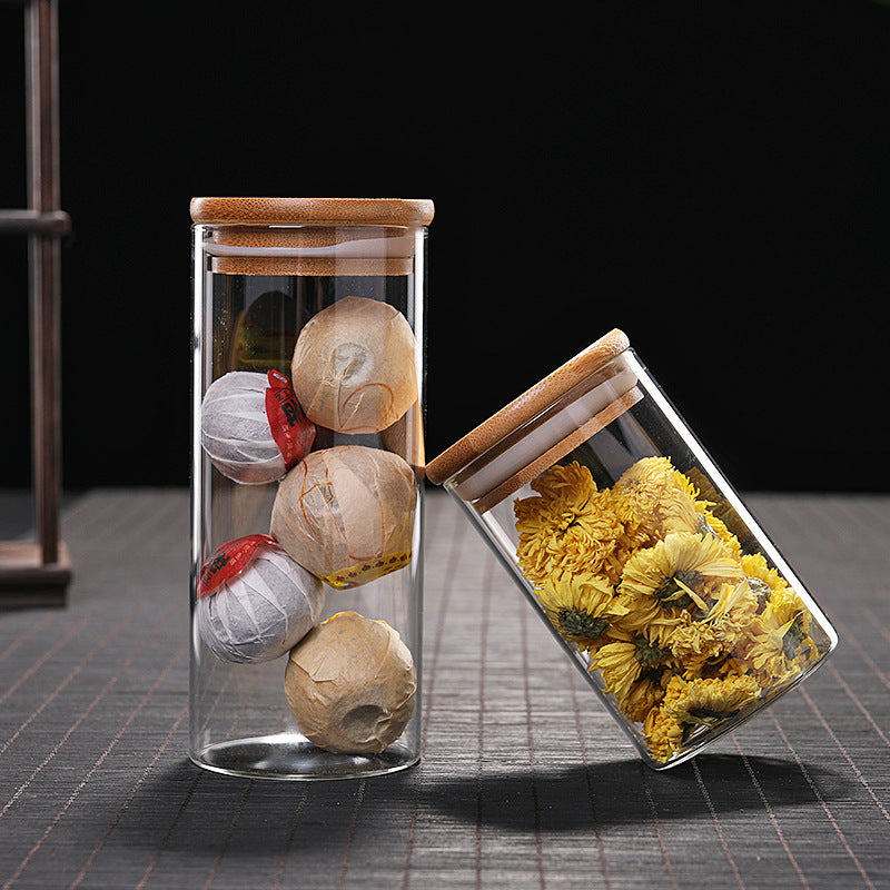 Round High Borosilicate Glass Jar-Bamboo Lid