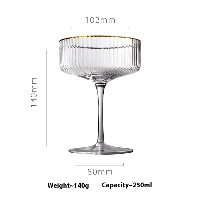 Reeded Coupe Glass with Gilt Edge Cocktail or Dessert Glass