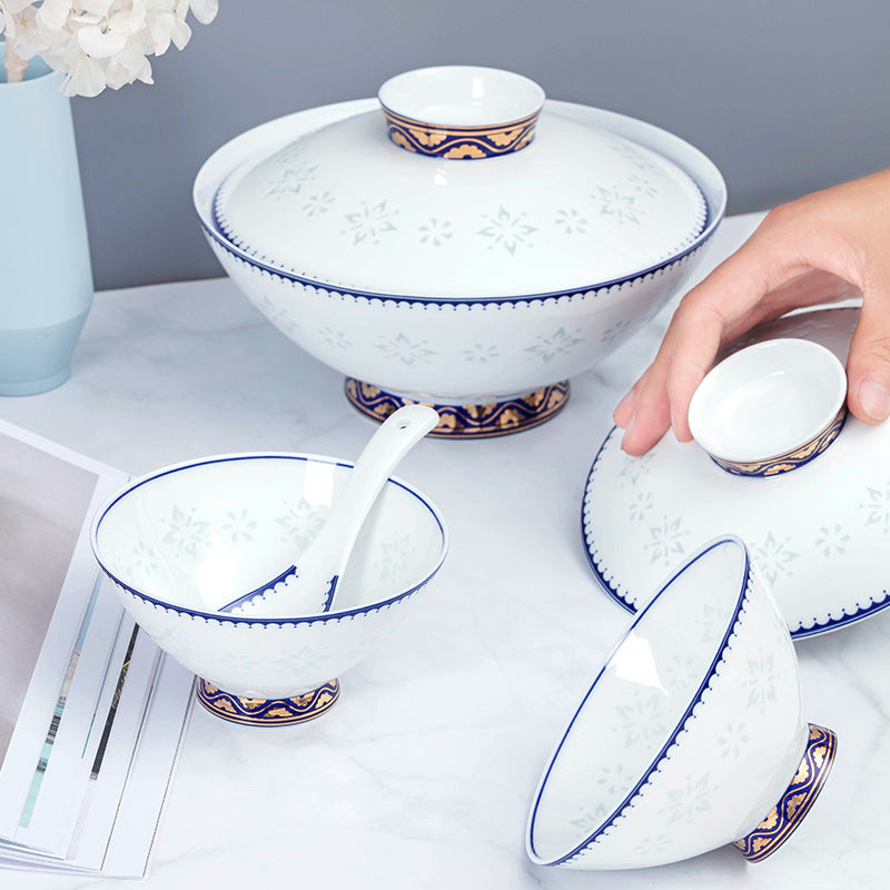 Tableware: White-Blue Trim Porcelain Dinnerware