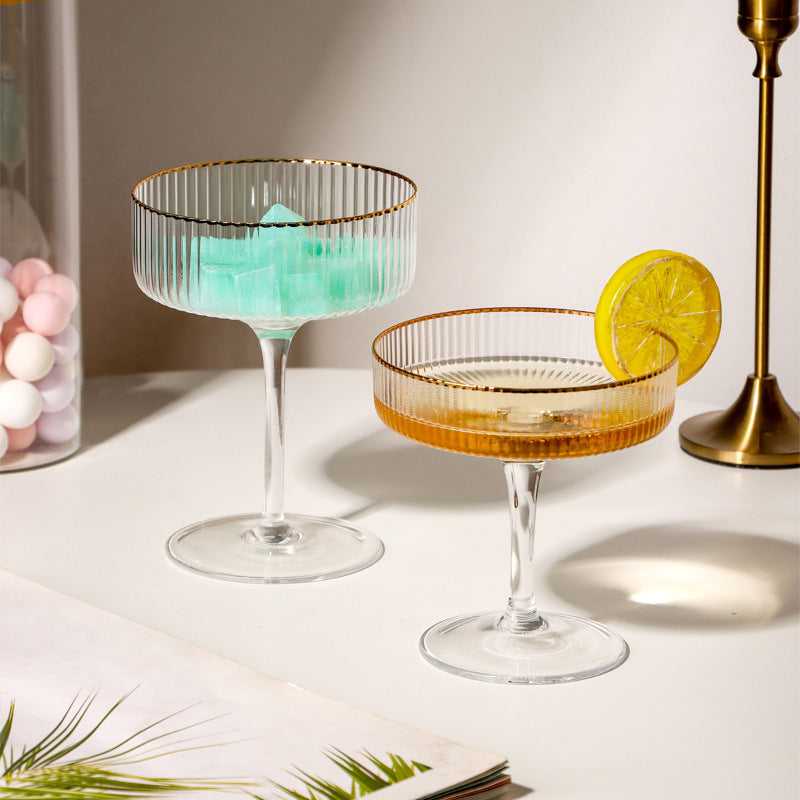 Reeded Coupe Glass with Gilt Edge Cocktail or Dessert Glass