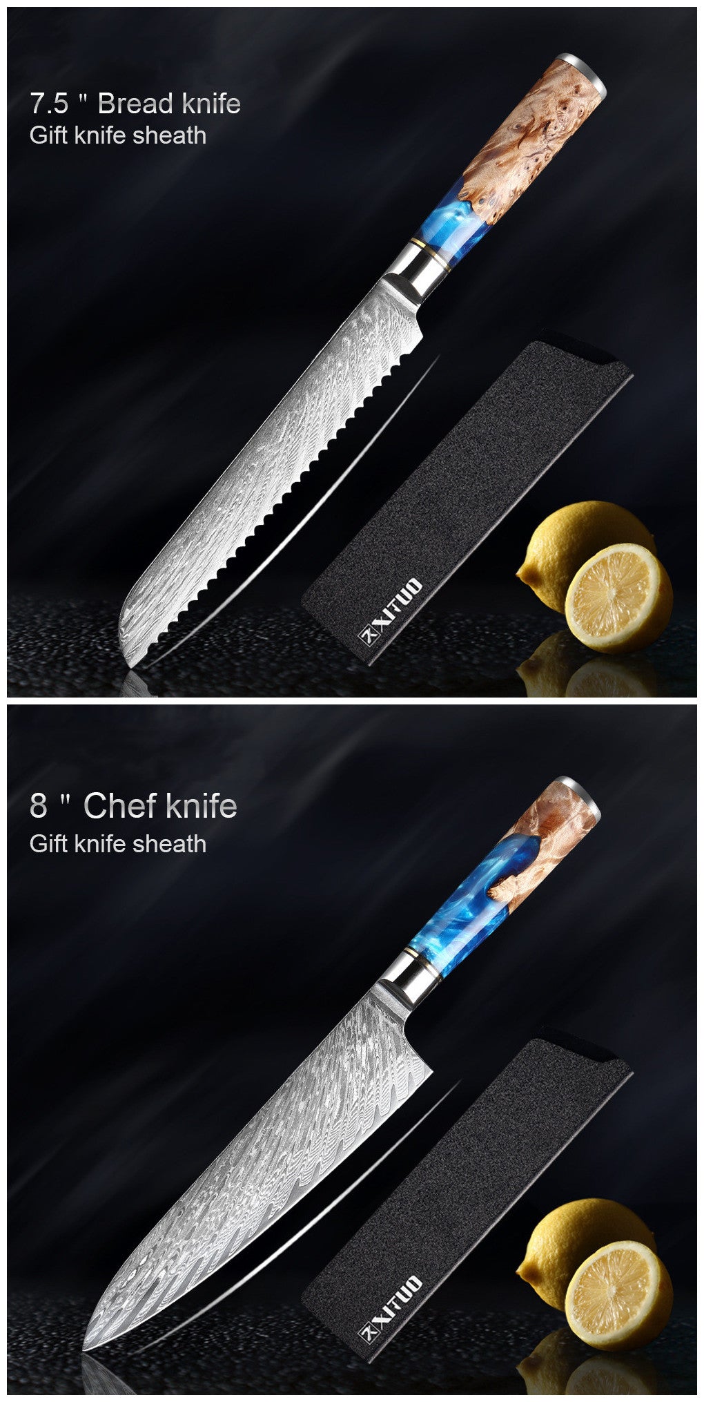 Blue & Tan Marble Japanese Chef's Knife Set