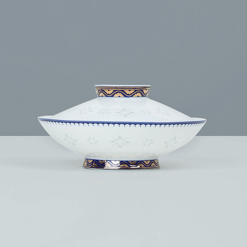 Tableware: White-Blue Trim Porcelain Dinnerware