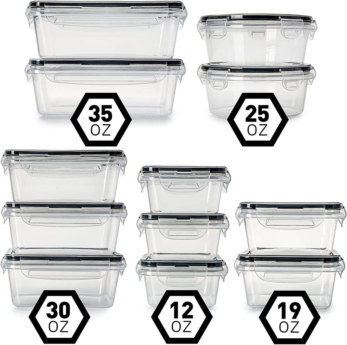 12PC Airtight Plastic Containers with Snap-On Lids