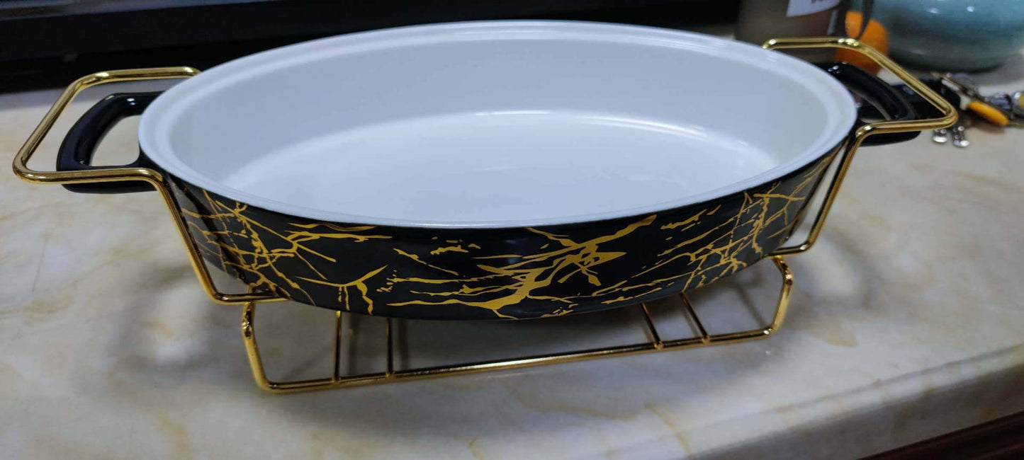 Marbled White Gold Porcelain Baking Dishes