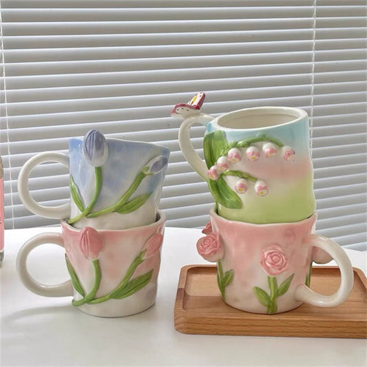 Ceramic Sculpted Relief Flower Mug