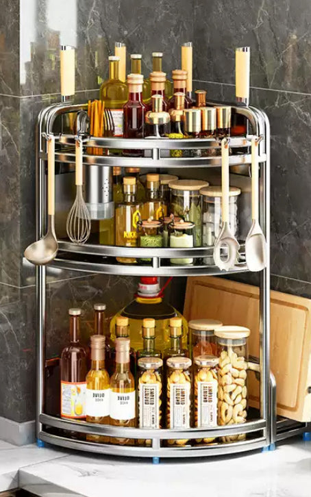 Silver or Black Stainless Steel Kitchen Corner Countertop Rack