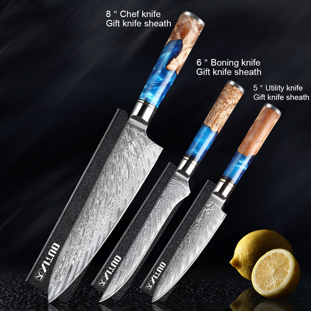 Blue & Tan Marble Japanese Chef's Knife Set
