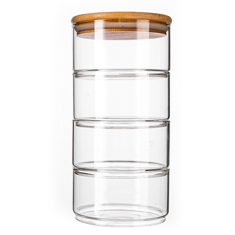 Stackable Glass Bowls with Wooden Lid