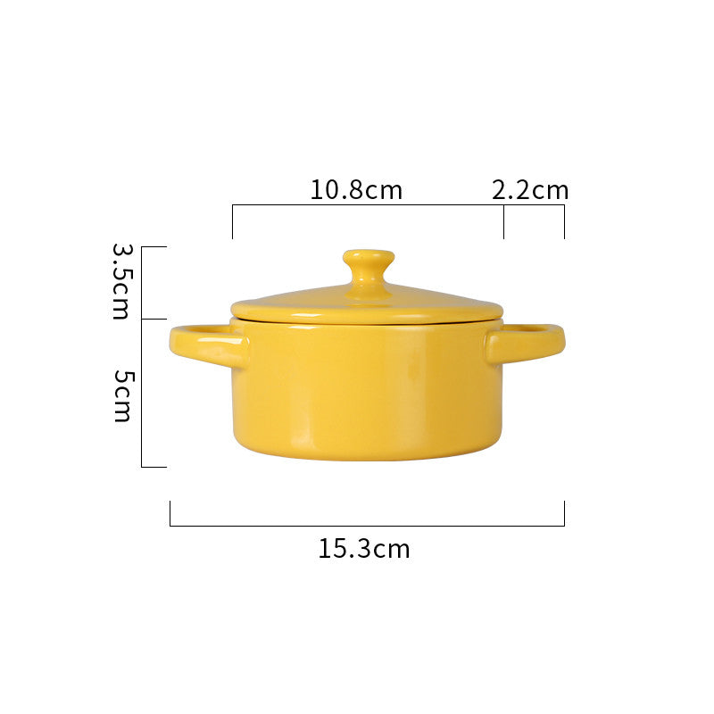 Ceramic Single Serving Bowl with Handles and Lid