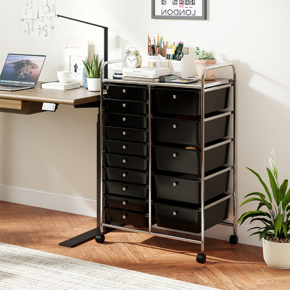 Rolling Storage Cart 15-Drawer Trolley With Chrome Plated Metal Frame