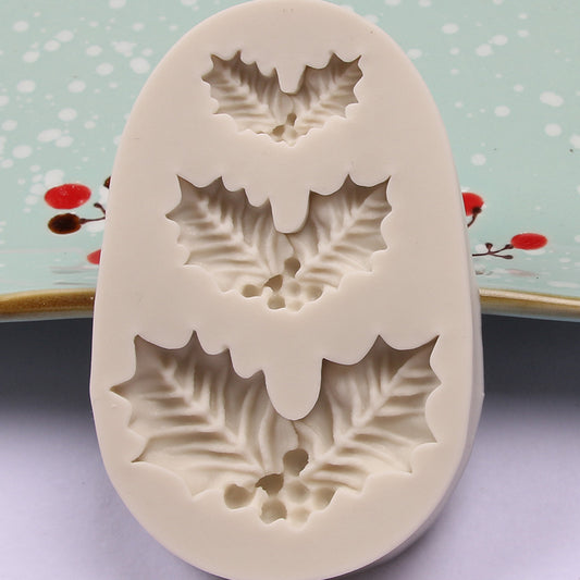 Silicone Holly Leaf with Berries Mold