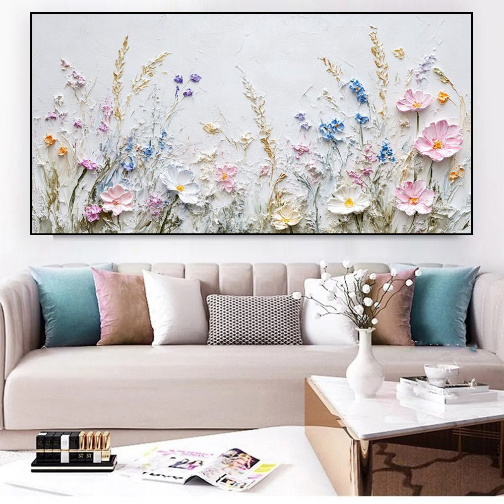 Suzannah's Kitchen Handmade Oil on Canvas Painting with Thick Dimensional Flowers