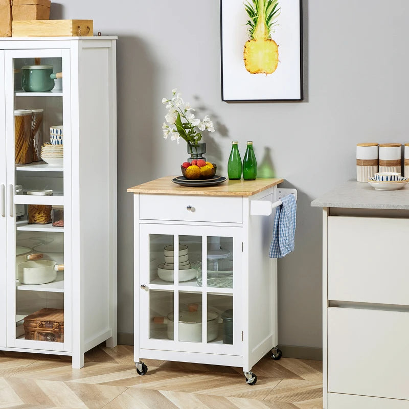 Glass Front Cabinet Kitchen Island With Drawer and Adjustable Shelves
