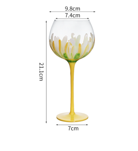 Hand Painted Crystal Flower Wine Glass