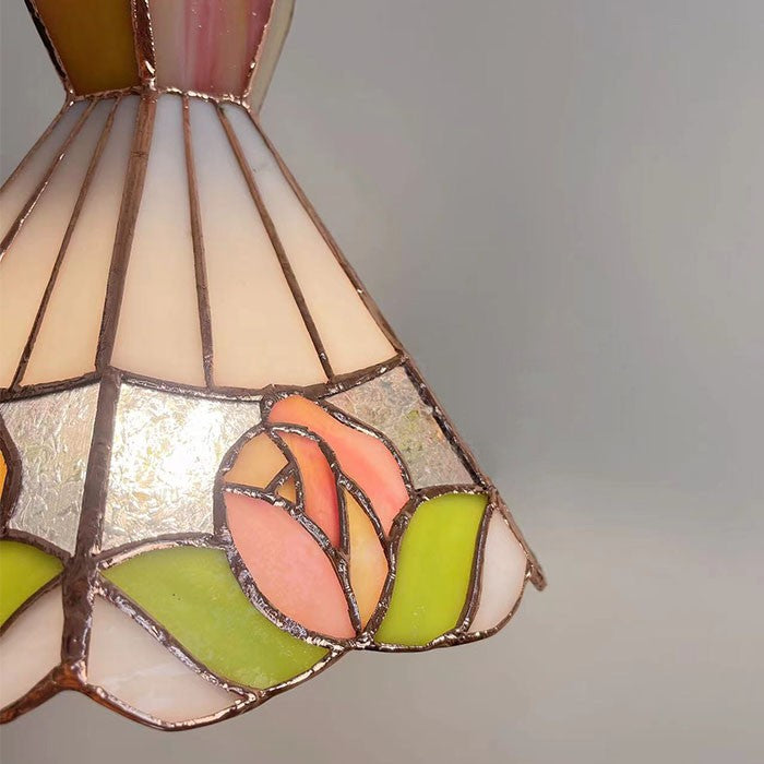 Tiffany Style French Rose Stained Glass Pendant Lamp