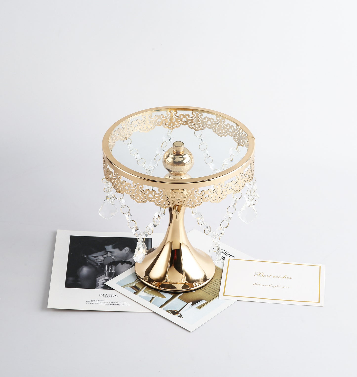 Gold Dessert Stand with Dangling Crystals