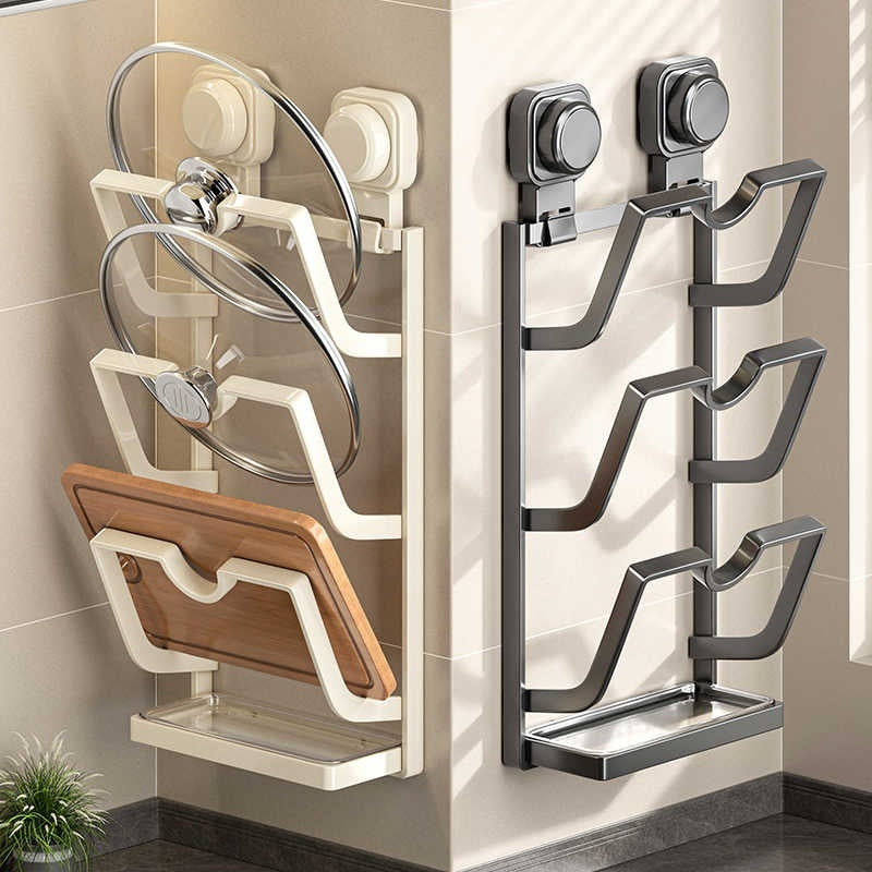 Wall Mount, Cabinet Door Mount Pot Lid Rack: Suction Cup Mount