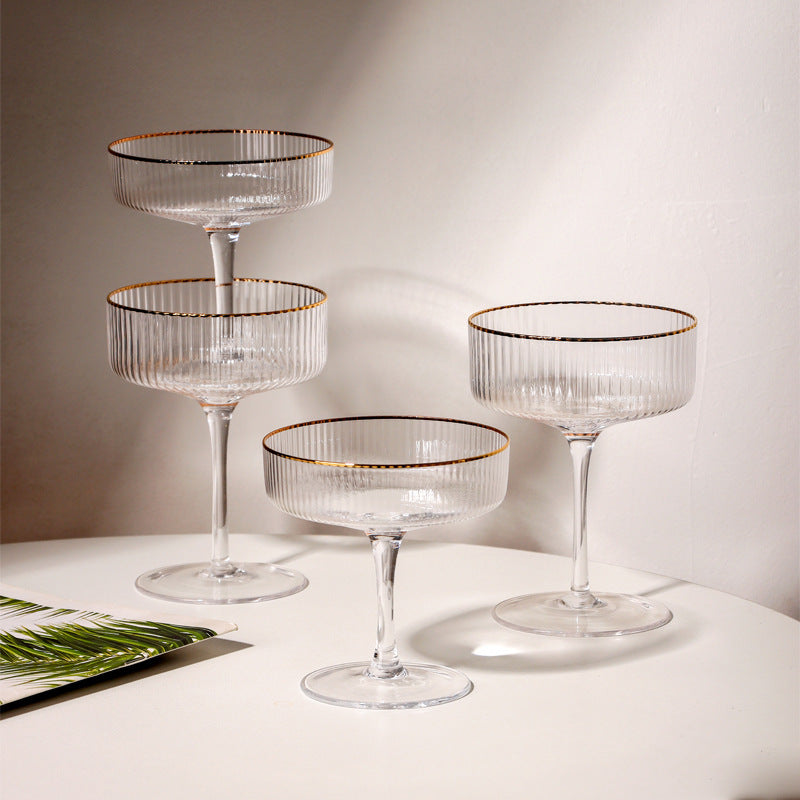 Reeded Coupe Glass with Gilt Edge Cocktail or Dessert Glass