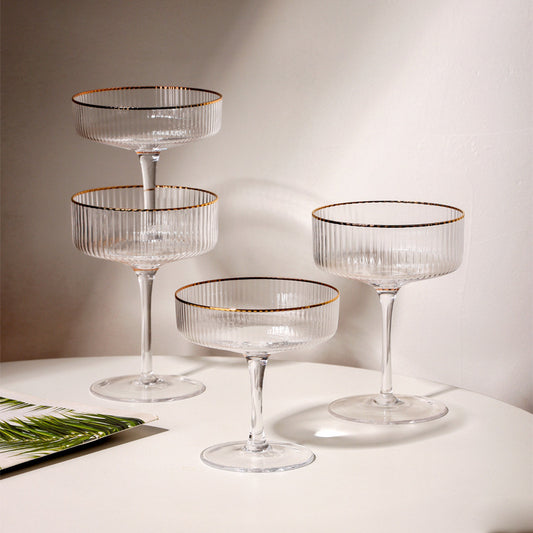 Reeded Coupe Glass with Gilt Edge Cocktail or Dessert Glass