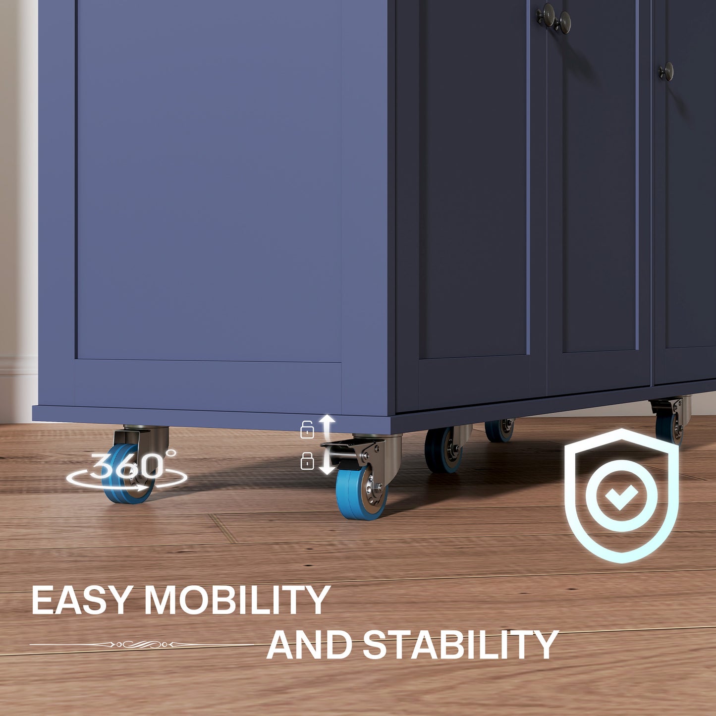 Dark Blue Kitchen Island on Wheels