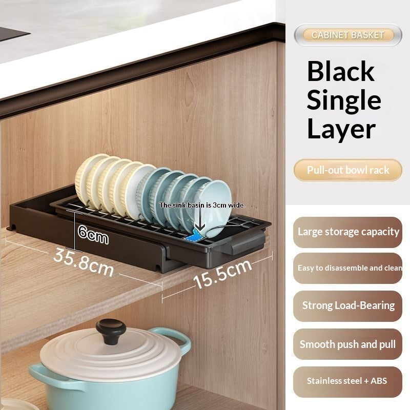 Kitchen Cabinet Built-in Pull-Out Dish Rack Drawer