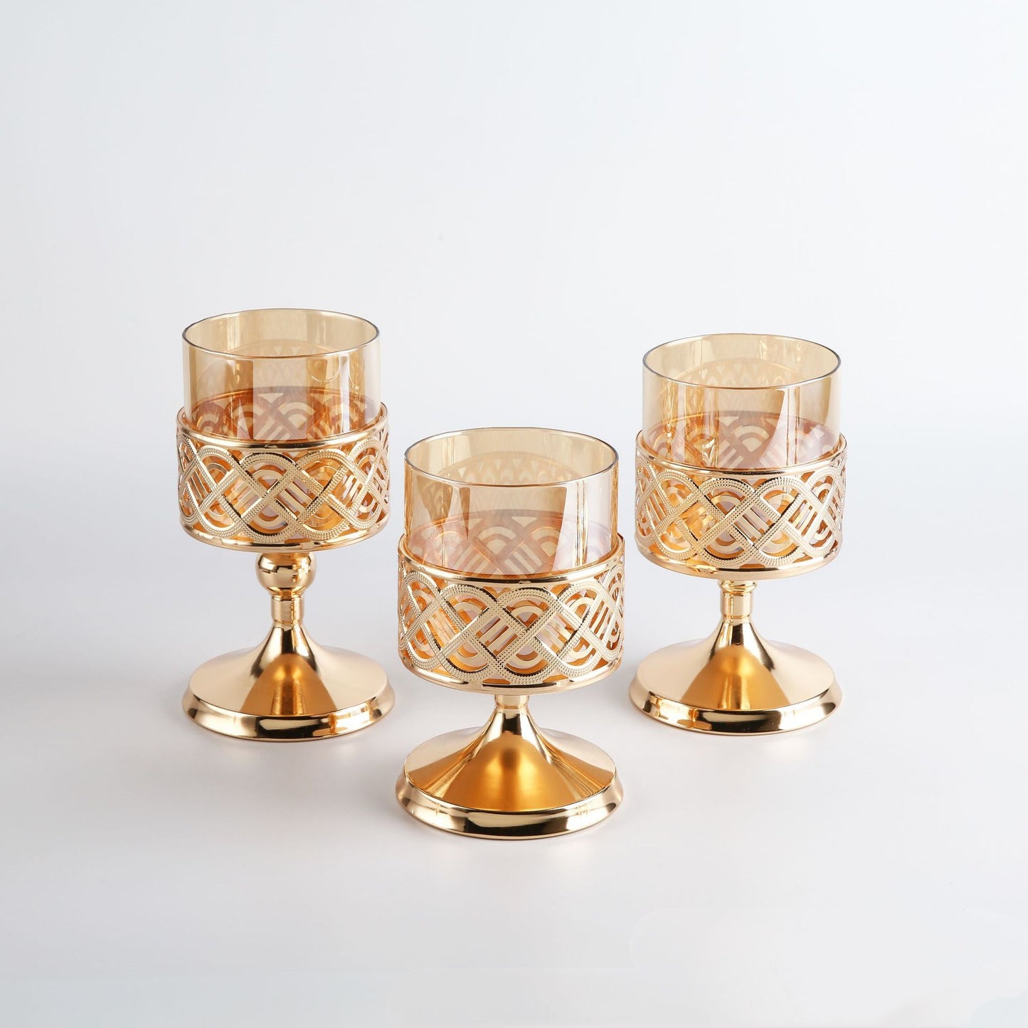 Candle Holder-Glass Cylinder in Gold Metal Holder
