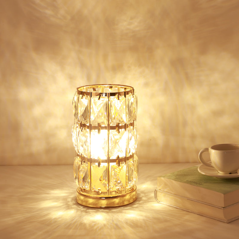 Lamps: Cut Crystal Cylindrical Table Lamp