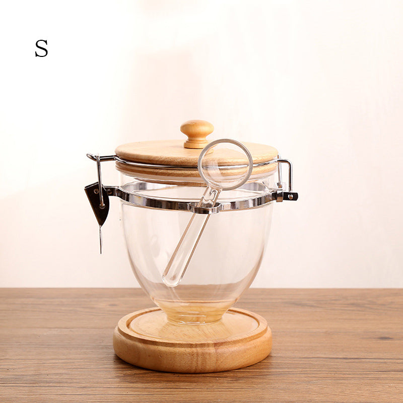 Clear Coffee Bean Urn & Oak Lid