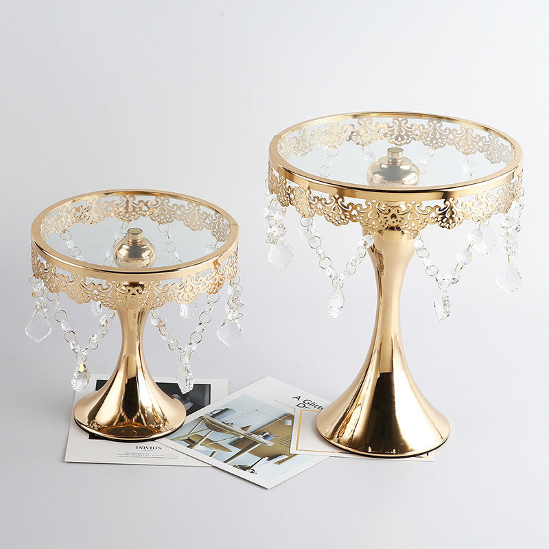 Gold Dessert Stand with Dangling Crystals