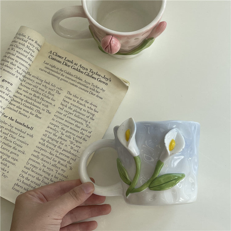 Ceramic Sculpted Relief Flower Mug