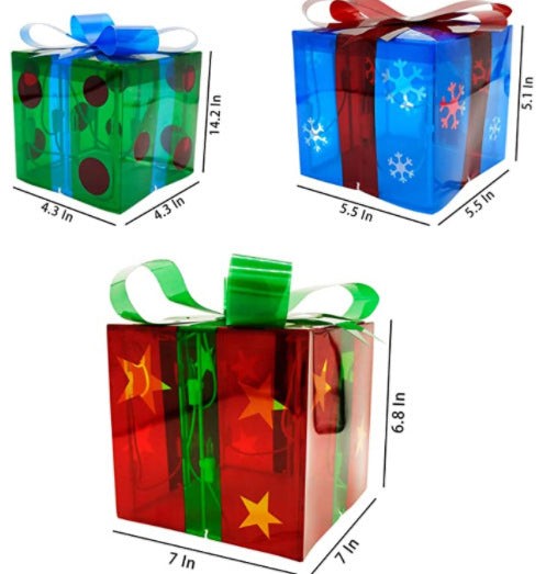 Christmas Decor: 3PC Lighted Gift Box